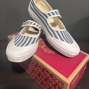 Vans Mary Jane Blue and White Striped Sneakers